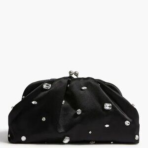 NWT J. Crew Factory Convertible Satin Clutch, Black with Crystal Accents